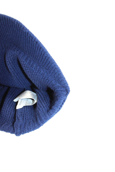 Inverni Womens Wool Knit Brimmed Pom Pom Beanie Hat Navy Size OS