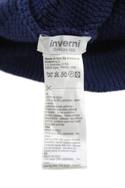Inverni Womens Wool Knit Brimmed Pom Pom Beanie Hat Navy Size OS
