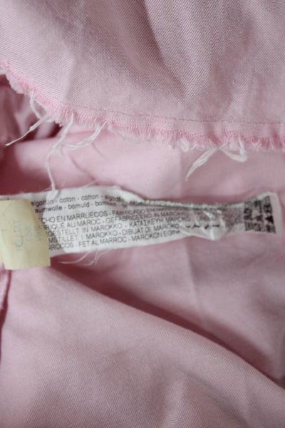 Zara Womens Cropped Button-Up Collared Cotton Long Sleeve Pink Top Size S