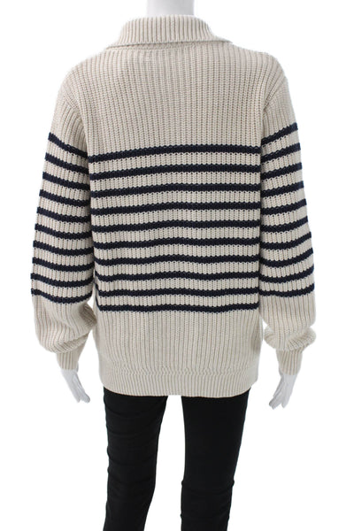 J Crew Women Cardigan Blue Striped Cotton Collared Long Sleeve Size S
