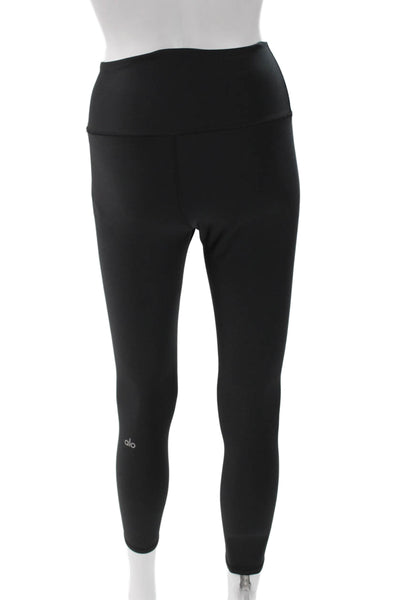 Alo Women Ankle Leggings Black Polyester Blend Pull On Size S