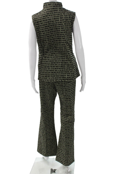 Vilagallo Women Green High Neck Sleeveless Vest Zip Text Outfit Set Size S