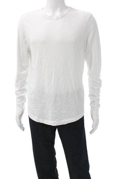 Buck Mason Mens Basic Cotton Long Sleeve Round Neck T-Shirt White Size S
