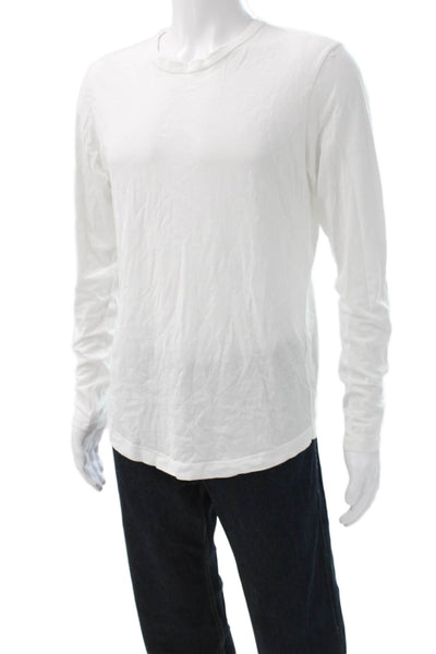 Buck Mason Mens Basic Cotton Long Sleeve Round Neck T-Shirt White Size S