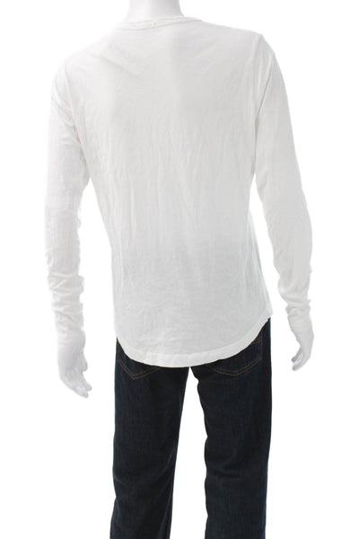 Buck Mason Mens Basic Cotton Long Sleeve Round Neck T-Shirt White Size S