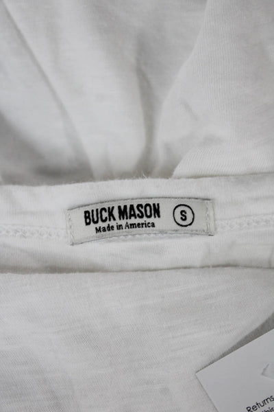 Buck Mason Mens Basic Cotton Long Sleeve Round Neck T-Shirt White Size S