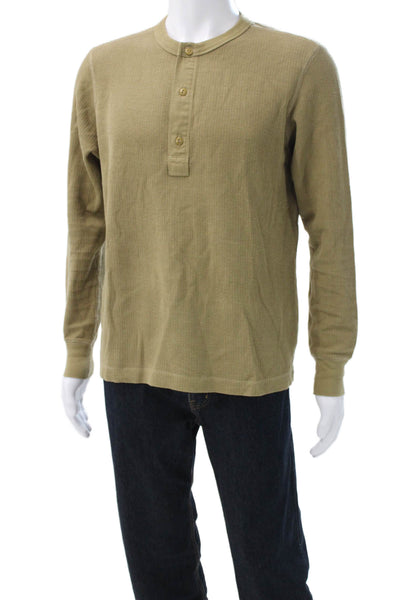 Buck Mason Mens Long Sleeve Henley Basic T-Shirt Green Cotton Size M