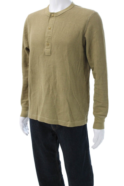 Buck Mason Mens Long Sleeve Henley Basic T-Shirt Green Cotton Size M