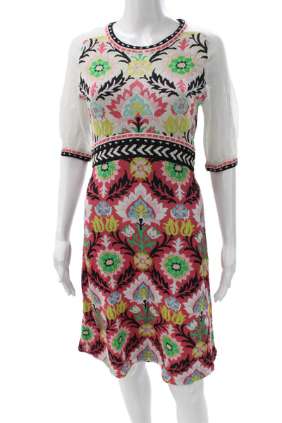 Aldomartins Womens Multicolor Floral Viscose Shift Dress 3/4 Sleeve Size S
