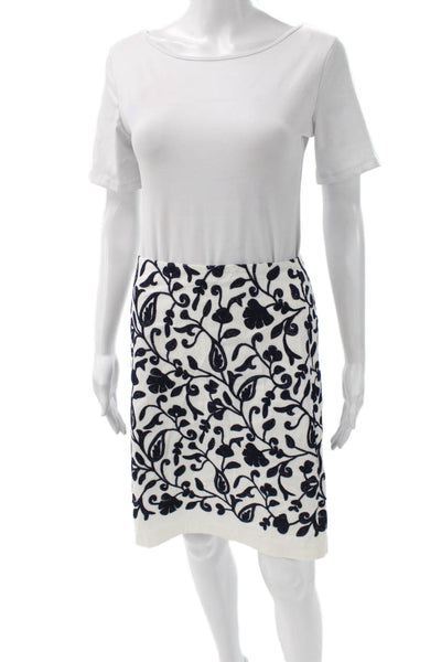 Talbots Womens White Floral Cotton Straight Pencil Skirt Short Petites Size 2