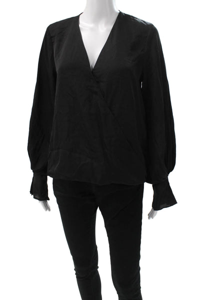 Do & Be Womens Basic Black V-Neck Long Sleeve Polyester Blouse Size S
