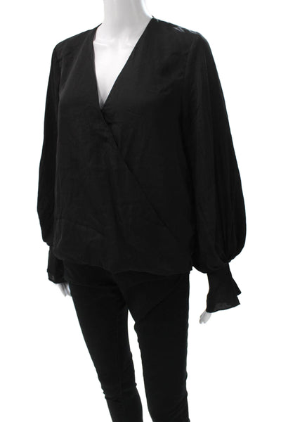 Do & Be Womens Basic Black V-Neck Long Sleeve Polyester Blouse Size S