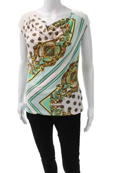 Ellen Tracy Womens Polka Dot Cowl Neck Blouse Sleeveless Multicolor Size XS