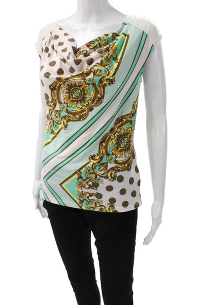 Ellen Tracy Womens Polka Dot Cowl Neck Blouse Sleeveless Multicolor Size XS