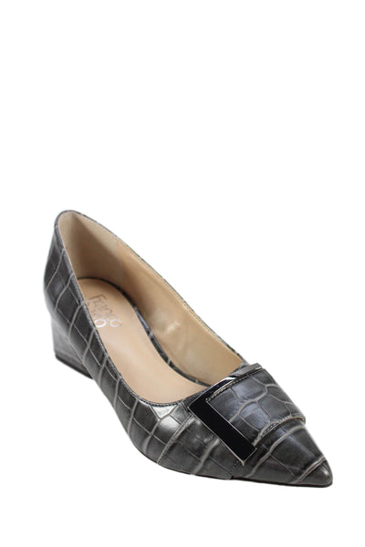 Franco Sarto Women's Leather Pointed Toe Block Heel Pumps Gray Size 7
