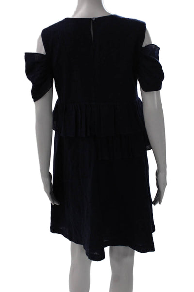 Morgane Le Fay Womens Shift Dress Blue Silk Short Sleeve Round Neck Size S