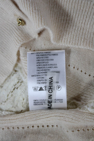 Suncoo Women Cardigan Ivory Long Sleeve Round Neck Polyamide Size 1