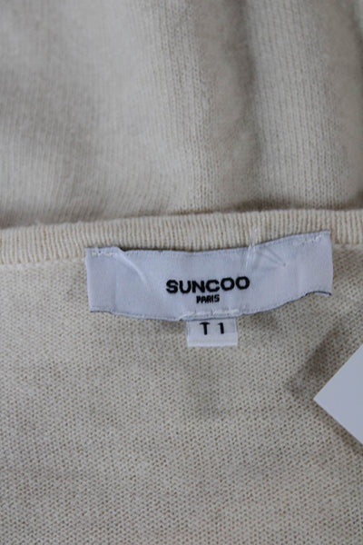 Suncoo Women Cardigan Ivory Long Sleeve Round Neck Polyamide Size 1