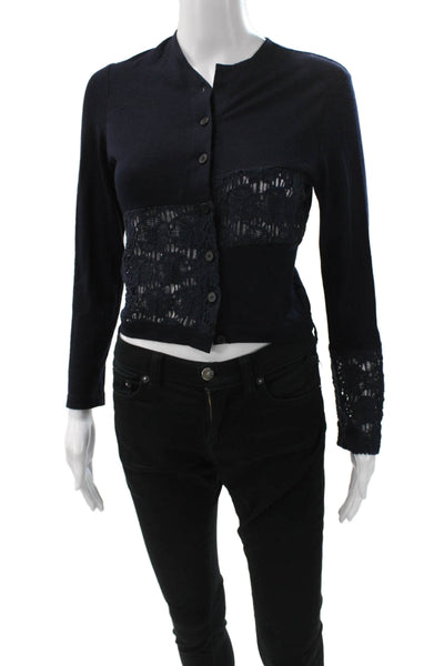 Morgane Le Fay Womens Wool Cardigan Blue Long Sleeve Round Neck Size S