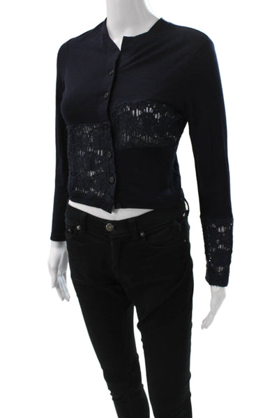 Morgane Le Fay Womens Wool Cardigan Blue Long Sleeve Round Neck Size S