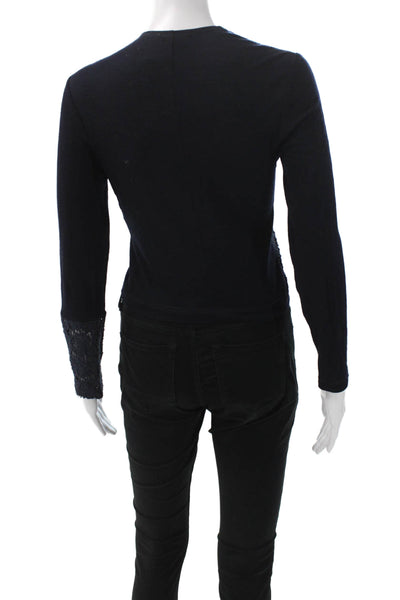 Morgane Le Fay Womens Wool Cardigan Blue Long Sleeve Round Neck Size S