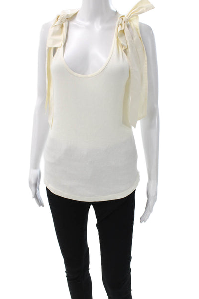 Ulla Johnson Women Basic Cotton Scoop Neck Sleeveless Tank Ivory Size S