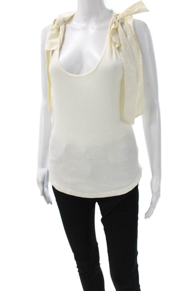Ulla Johnson Women Basic Cotton Scoop Neck Sleeveless Tank Ivory Size S