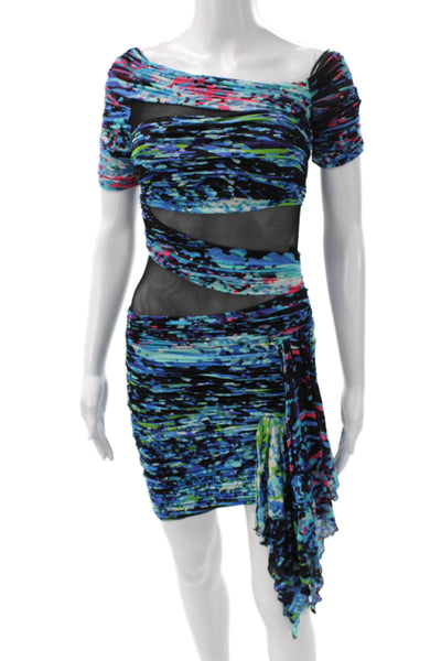 BCBGMAXAZRIA Women Mini Multicolor Off Shoulder Short Sleeve Dress Zip Size XS
