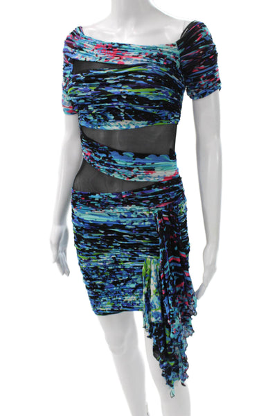 BCBGMAXAZRIA Women Mini Multicolor Off Shoulder Short Sleeve Dress Zip Size XS