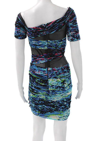 BCBGMAXAZRIA Women Mini Multicolor Off Shoulder Short Sleeve Dress Zip Size XS