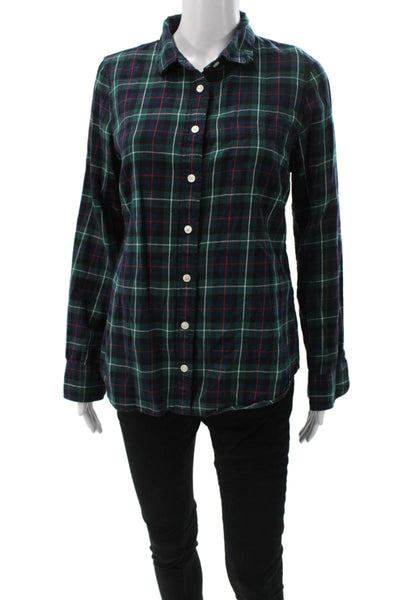 J Crew Womens Green Plaid Cotton Collared Button Up Top Long Sleeve Size S