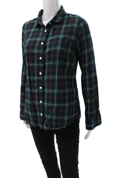 J Crew Womens Green Plaid Cotton Collared Button Up Top Long Sleeve Size S