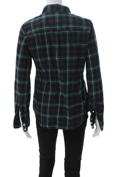 J Crew Womens Green Plaid Cotton Collared Button Up Top Long Sleeve Size S