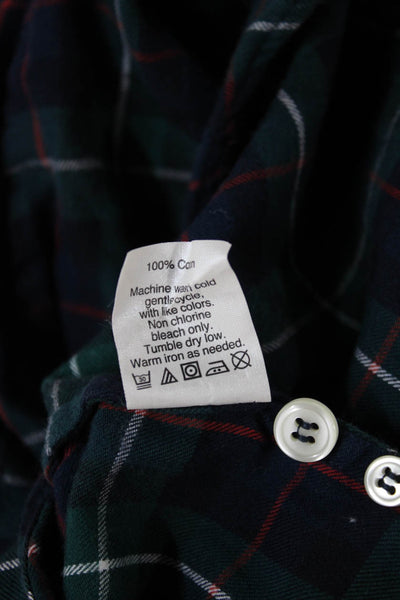 J Crew Womens Green Plaid Cotton Collared Button Up Top Long Sleeve Size S