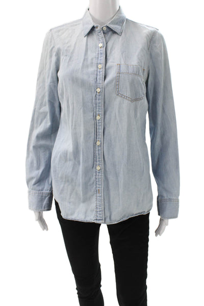 J Crew Women Blue Cotton Collared Button-Up Long Sleeve Top Size S