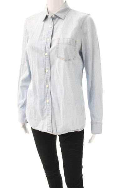 J Crew Women Blue Cotton Collared Button-Up Long Sleeve Top Size S
