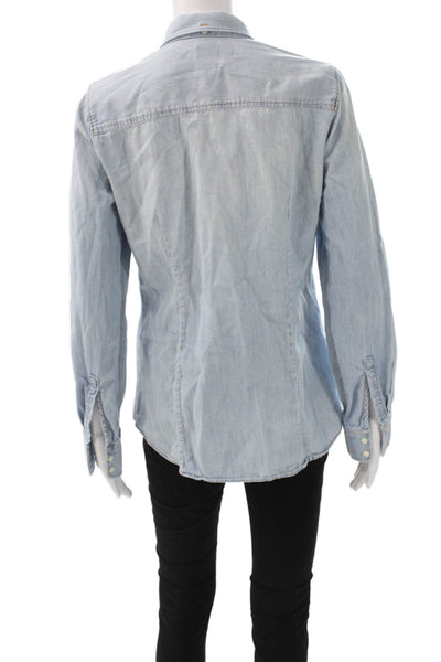 J Crew Women Blue Cotton Collared Button-Up Long Sleeve Top Size S