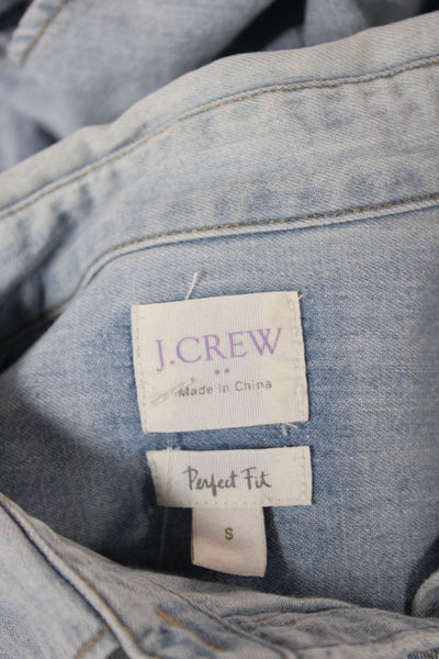 J Crew Women Blue Cotton Collared Button-Up Long Sleeve Top Size S