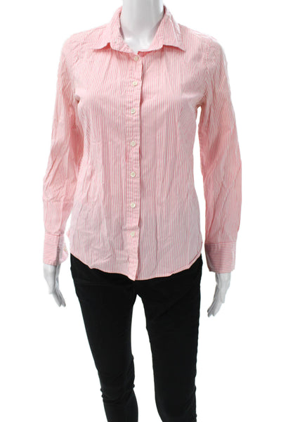 J Crew Womens Button Up Collared Striped Pink Long Sleeve Top Size S