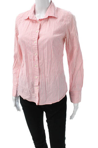 J Crew Womens Button Up Collared Striped Pink Long Sleeve Top Size S