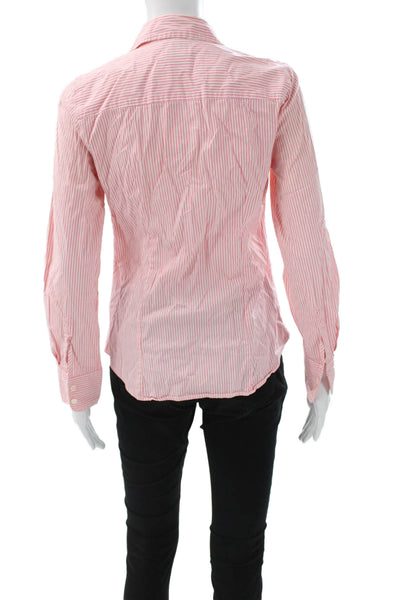 J Crew Womens Button Up Collared Striped Pink Long Sleeve Top Size S
