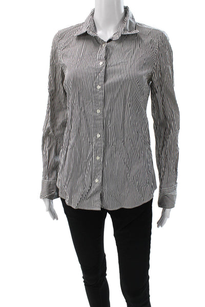 J Crew Womens Striped Collared Button-Up Blouse Black Long Sleeve Size S