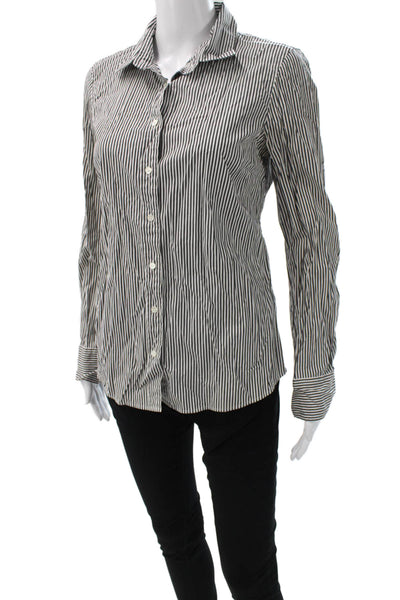 J Crew Womens Striped Collared Button-Up Blouse Black Long Sleeve Size S