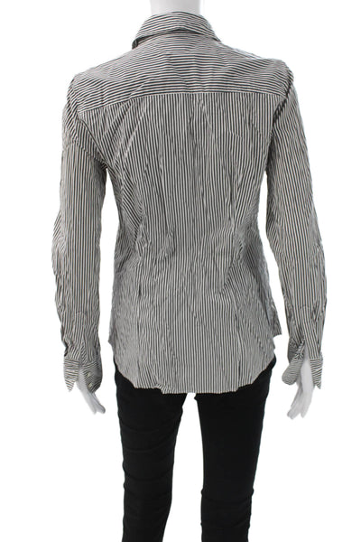 J Crew Womens Striped Collared Button-Up Blouse Black Long Sleeve Size S