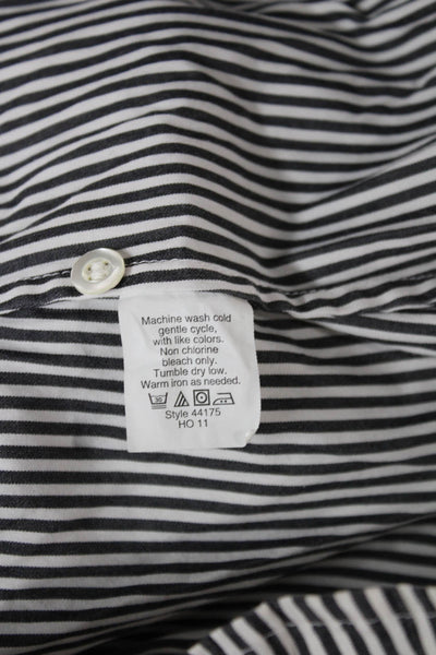 J Crew Womens Striped Collared Button-Up Blouse Black Long Sleeve Size S