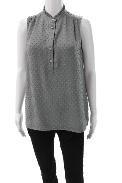 J Crew Women Basic Polka Dot Mock Neck Sleeveless Blouse Gray Size 6