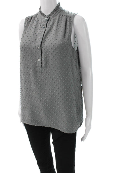 J Crew Women Basic Polka Dot Mock Neck Sleeveless Blouse Gray Size 6