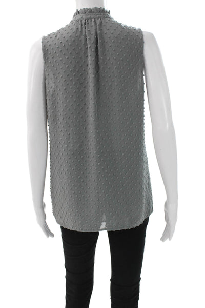 J Crew Women Basic Polka Dot Mock Neck Sleeveless Blouse Gray Size 6
