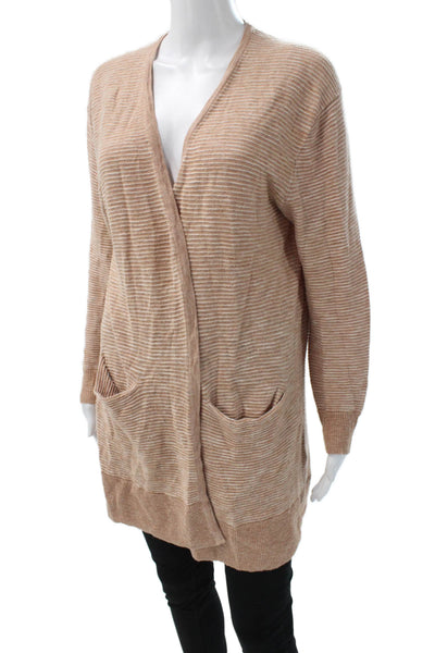 Madewell Women Beige Striped Cotton V-Neck Long Sleeve Cardigan Sweater Size S