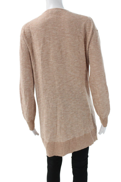 Madewell Women Beige Striped Cotton V-Neck Long Sleeve Cardigan Sweater Size S